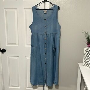 Dividends Maternity Denim Button Up Jean Sleeveless Maxi Dress